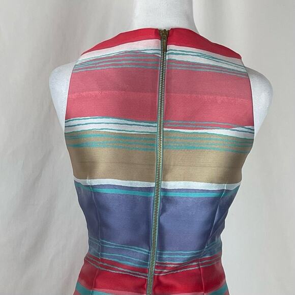 Sara Campbell Pink Red Teal Satin Striped Party Event Dress NWOT Size 6 - Picture 6 of 14